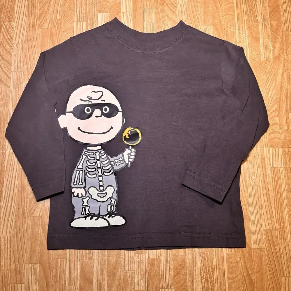 Hanna Andersson Peanuts Charlie Brown Skeleton Halloween Shirt Toddler 90cm 3T